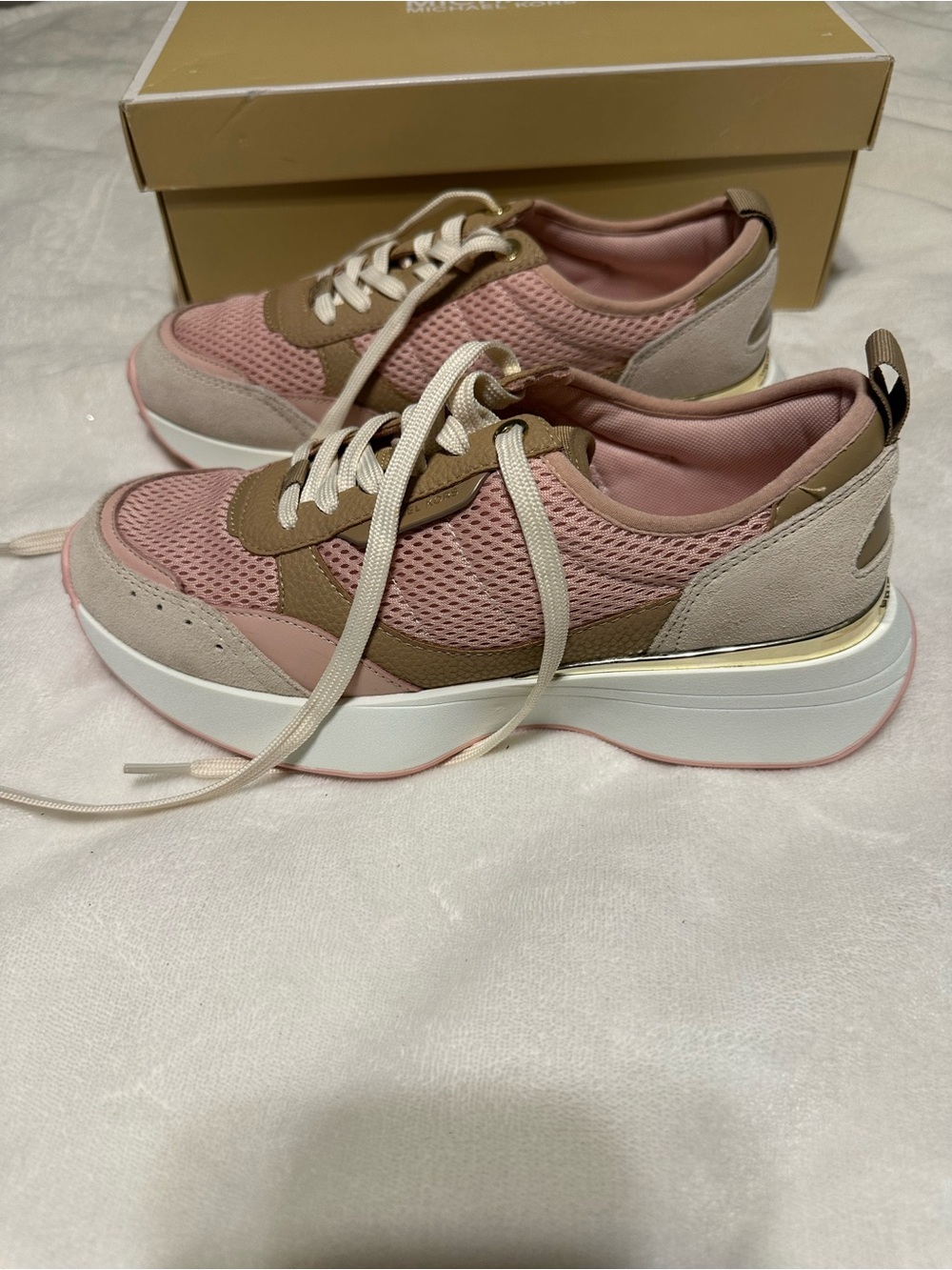 Michael Kors Pink and Tan Mesh Platform Sneakers